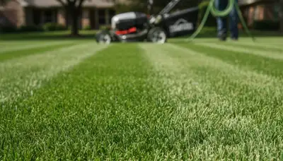 Close-up of professionally mowed green lawn grass blades in Houston, TX by Chop Chop Landscaping
