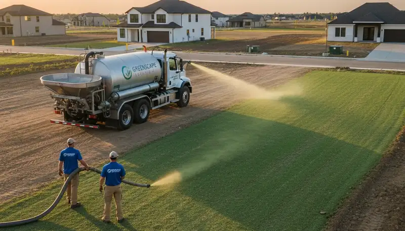 Professional hydroseeding lawn service in Houston TX by Chop Chop Landscaping for lush green yards