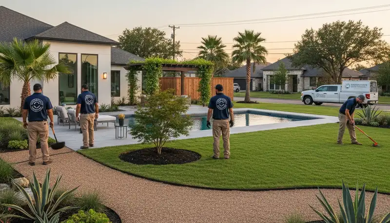 Houston, TX landscaping team providing professional lawn care and landscape maintenance services