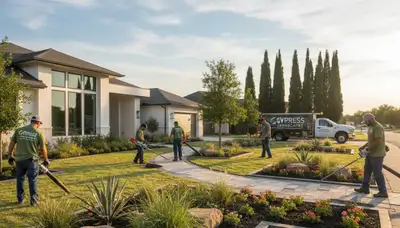Houston, TX landscaping service team providing professional lawn care and landscape maintenance