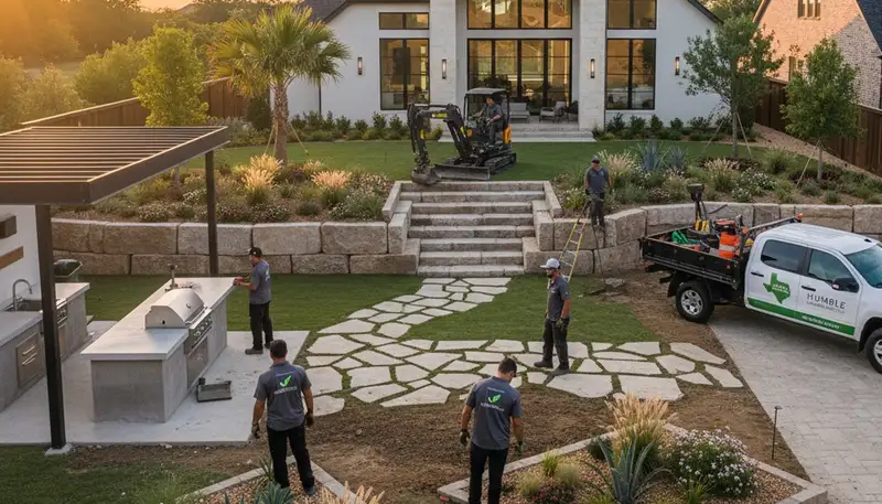 Houston, TX landscaping service showcasing professional lawn care and landscape maintenance