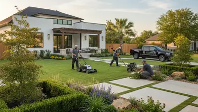 Houston, TX landscaping service team providing professional lawn care and landscape maintenance