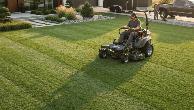 Professional lawn mowing service in Houston, TX by Chop Chop Landscaping maintaining healthy green grass