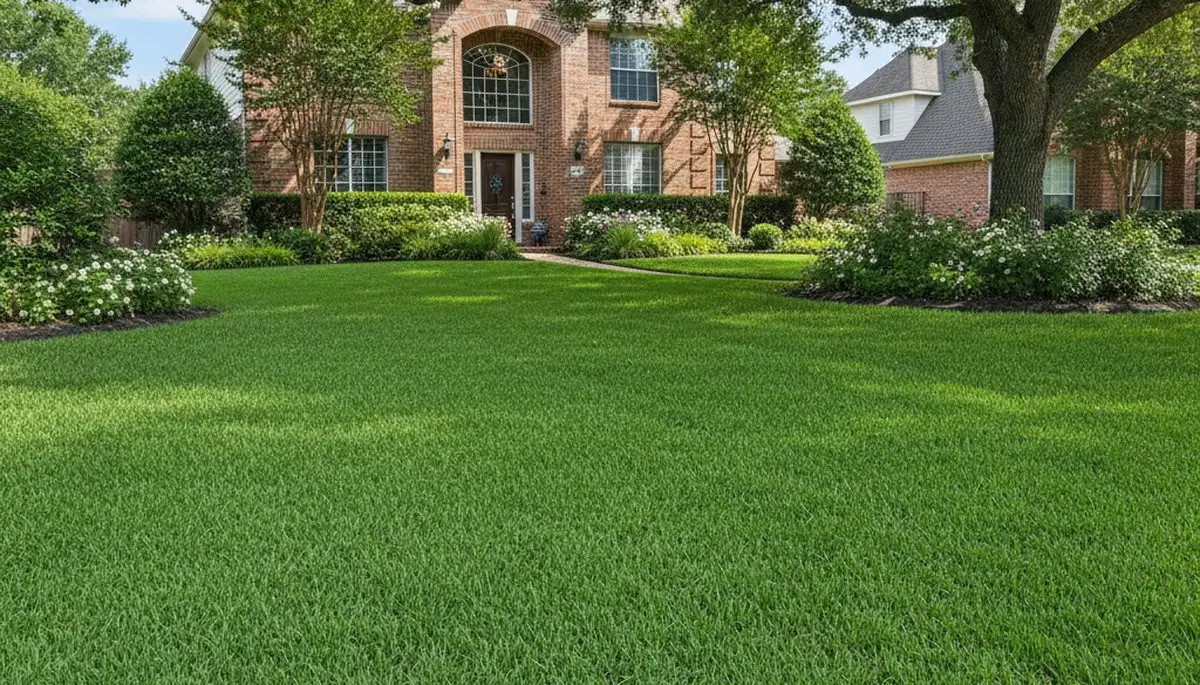 Lush, professionally maintained Houston TX lawn with thick green turf from expert lawn care services