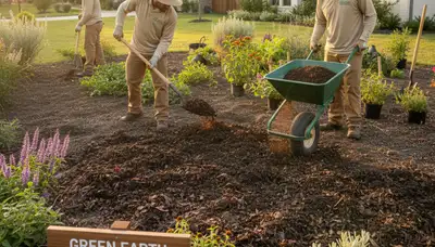 Professional organic soil amendment application by landscapers in Houston, TX