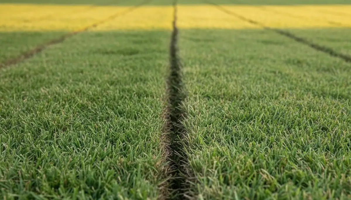 Close-up of seamless sod installation with tight seams by professional landscapers in Houston, TX
