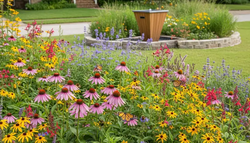 Pollinator-friendly native garden with organic landscaping in Houston, TX by Chop Chop Landscaping