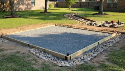 Professional shed foundation preparation with gravel base by Chop Chop Landscaping in Houston, TX