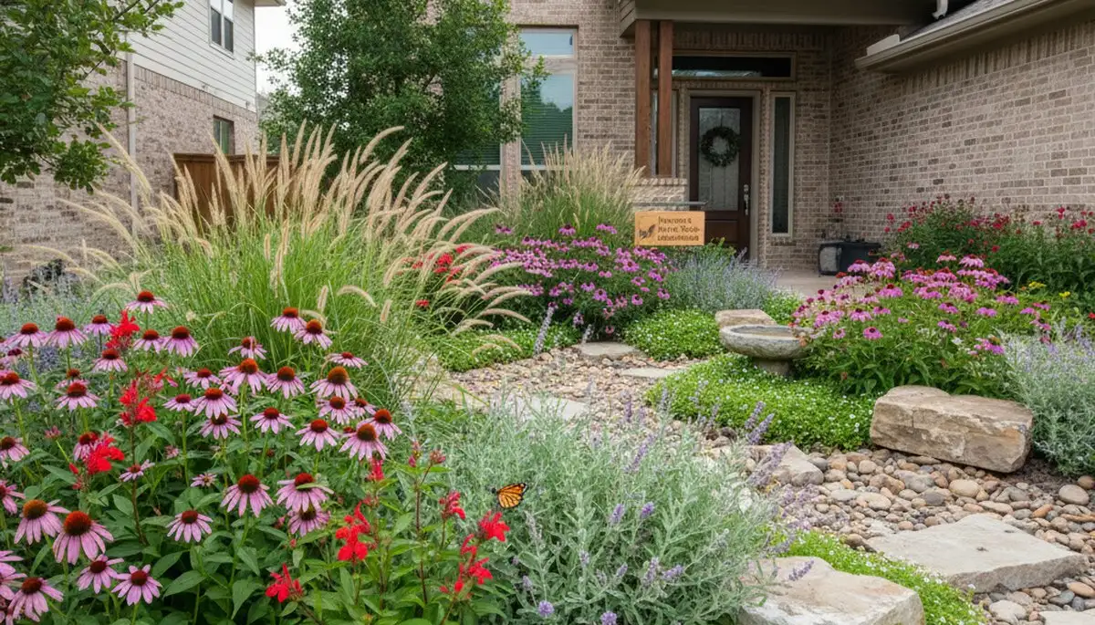 Sustainable native plant garden with drought-tolerant landscaping in Houston, TX