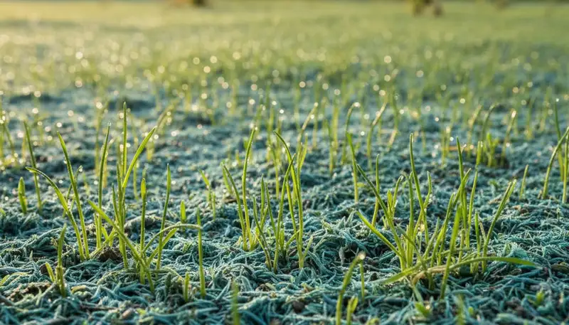 New grass seedlings emerging from hydroseeded soil in Houston, TX lawn by Chop Chop Landscaping